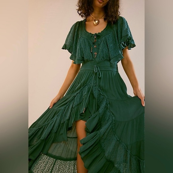 Free People Dancing on Air Maxi Dress in Sunken City(Turquoise) size Small EUC - Picture 3 of 17